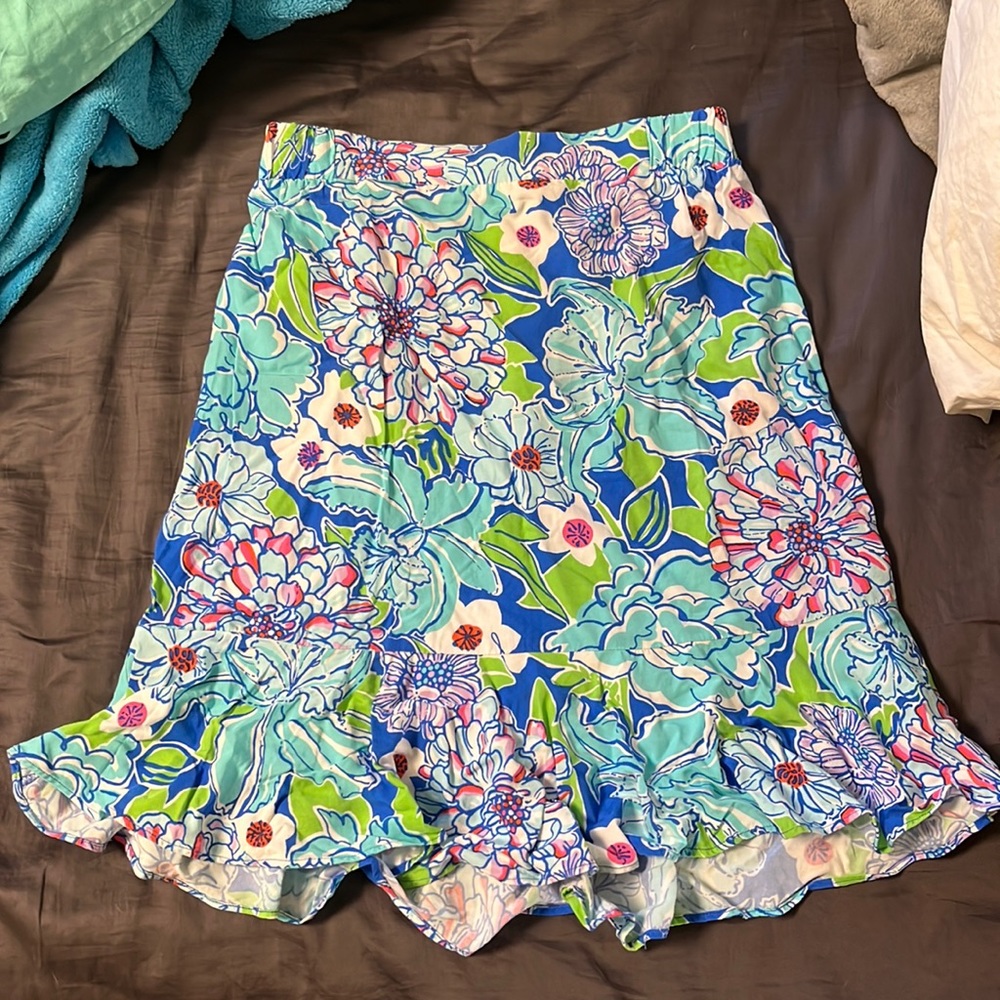 Lily Pulitzer Blue Printed Skirt Flowy Medium